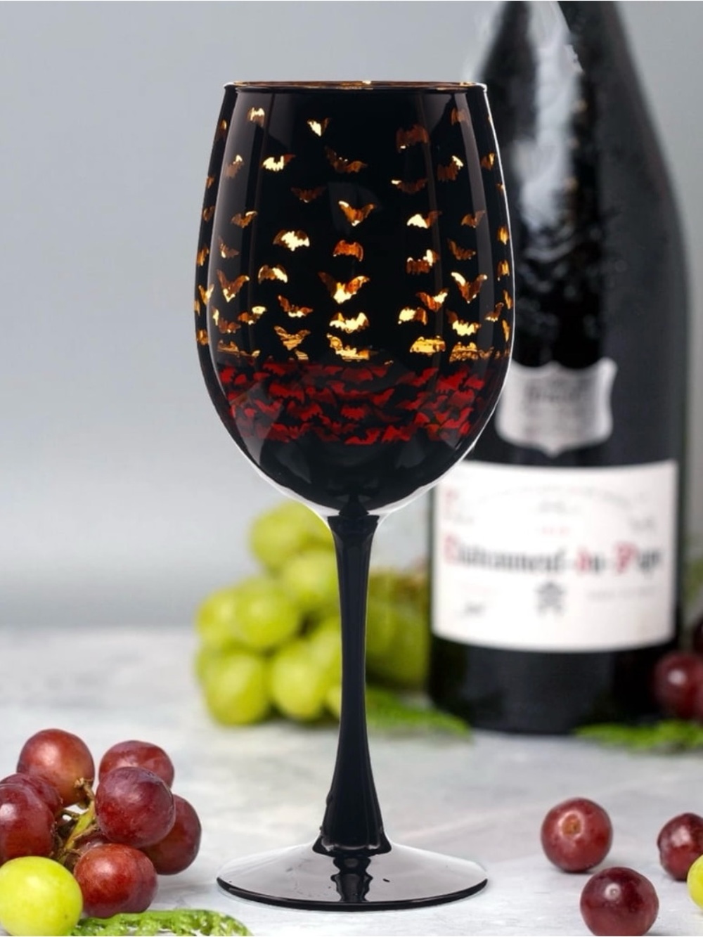 Halloween Bats & Pumpkins Two Tone Wine Glass - Set of 2 - Picture 6 of 7